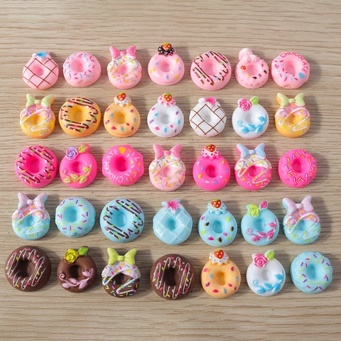 DIY Resin Miniature Donut Charms Mixed Color Imitation Food Dessert Pendants For Phone Case Decoration Scrapbooking Jewelry Making Accessories