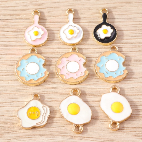 Alloy Enamel Poached Egg Pan Donut Shape Charms For DIY Jewelry Making Accessories Cute Cartoon Pendants For Earrings Necklace