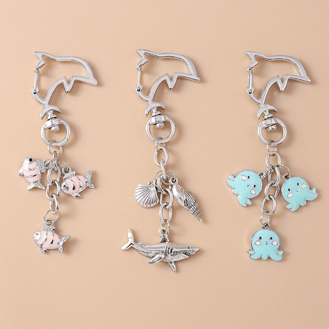 Creatieve Zeedier Sleutelhanger Dolfijn Sluiting Zinklegering Emaille Haai Octopus Vis Hanger Tas Charm Voor Kinderen Cadeau