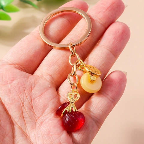 Portachiavi Borsa della Fortuna in Lega di Zinco in Stile Cinese Imitazione Giada Pendente per Borsa con Carattere della Fortuna Tradizionale Oro per Borsa Auto Regalo