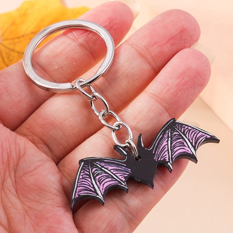Portachiavi Creativo di Halloween Pipistrello a Cartone Animato Fungo di Teschio Design Gotico in Lega di Zinco Acrilico Pendente per Zaino per Regalo di Festa