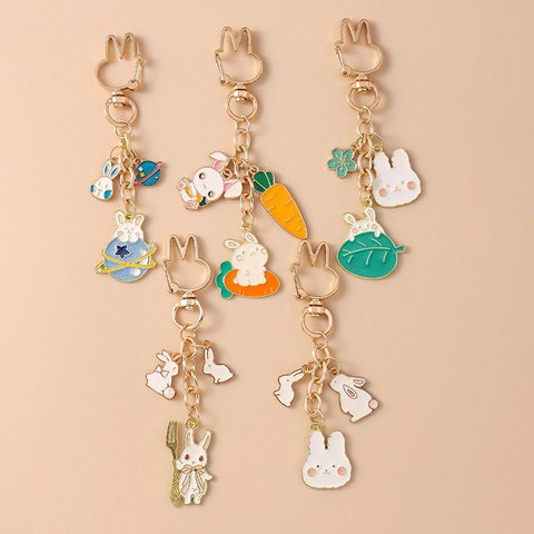 Cartoon Rabbit Keychain Zinc Alloy Enamel Carrot Planet Animal Pendant For Backpack Key Decoration Women Kids Gift