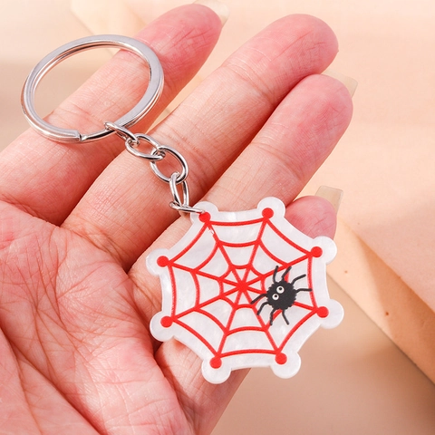 Halloween Spinnennetz Acryl Schlüsselanhänger Cartoon Spinne Anhänger Kreativ Tasche Charme Für Party Rucksack Dekoration Zubehör