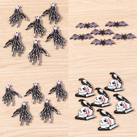 Gothic Halloween Harz Charms Anhänger Fledermaus Skelett Krähe Hand Skelett Buch DIY Schmuckherstellung Party Deko Zubehör
