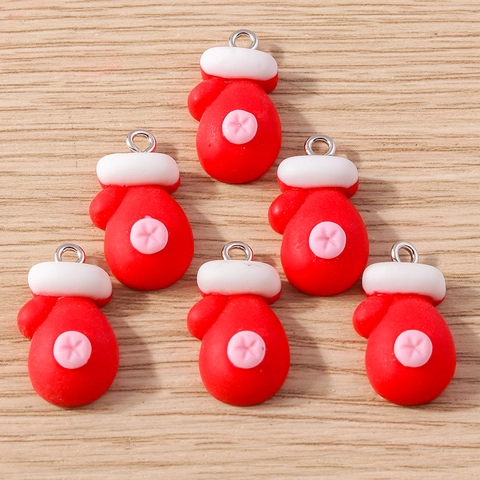 10Pcs Resin Christmas Glove Pendants Red Winter Mittens Charms With Metal Hanging Ring For DIY Earring Necklace Jewelry Making