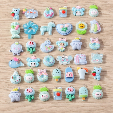 Resin Cartoon Fruit Animal Charms Enamel DIY Pendants For Jewelry Making Keychain Bracelet Necklace Accessories