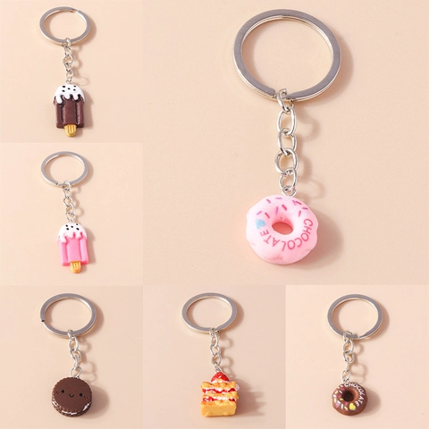 Portachiavi Cibo Dessert Simulazione Resina Ciambella Gelato Biscotto Torta Borsa Decorazione Accessorio Per Donne Bambini Regalo