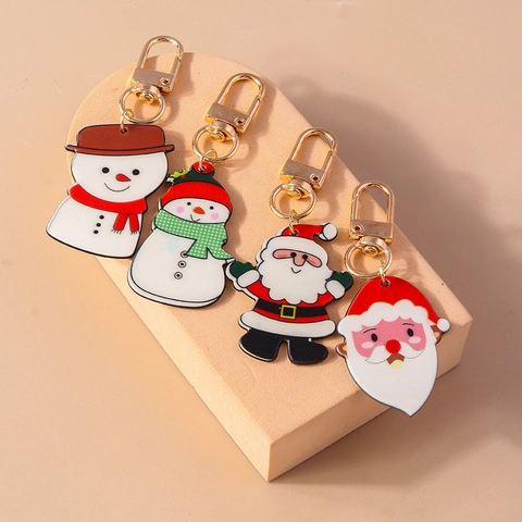 Christmas Keychain Set Santa Claus And Snowman Pendants Resin Alloy Metal Gold Hook Cute Festive Decor Gift Accessories
