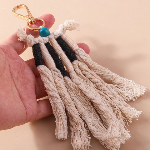 Böhmischer Handgefertigter Quaste Schlüsselanhänger Geflochtenes Baumwollseil Taschenanhänger Mit Hummerverschluss Ethno Vintage Schmuck Für Damen