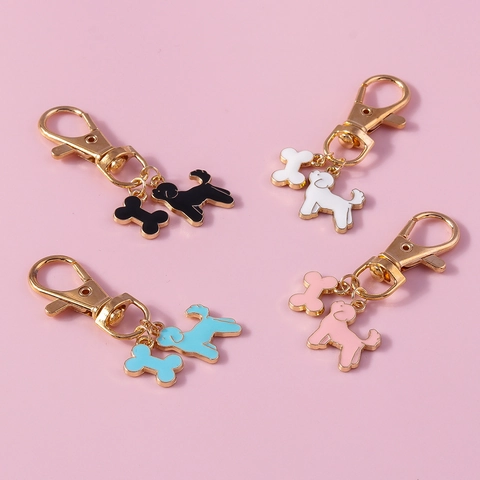 Cute Cartoon Dog Bone Metal Keychain Pendant Alloy Enamel Puppy Keyring For Bag Charm Women Pet Lover Gift