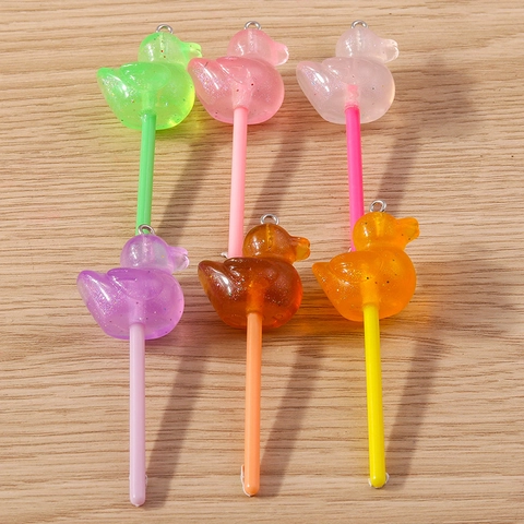 Cartoon Duck Lollipop Resin Pendants Glitter DIY Jewelry Making Accessories For Keychain Phone Case Decoration Girls Jewelry