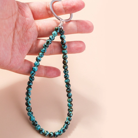 Portachiavi con Perline in Pietra Minimalista Motivo Maculato Marmo Anello in Lega di Zinco Ciondolo Borsa per Donna Uomo Accessorio