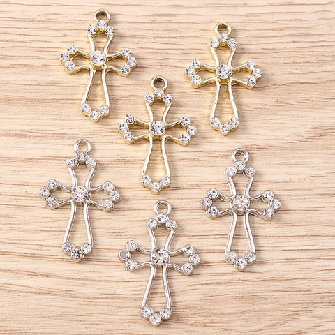 Anhänger Aus Zinklegierung Mit Strass Hohlkreuz DIY Halskette Armband Zubehör Minimalistischer Schmuck Charm Elegant Gold