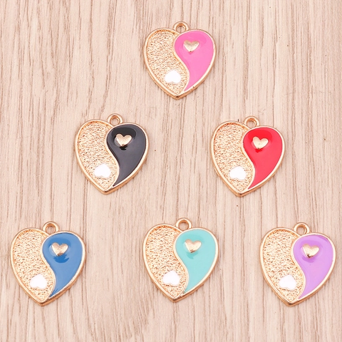 Tai Chi Heart Pendants Yin Yang Alloy Enamel Charms For DIY Jewelry Making Necklaces Bracelets Chinese Style Women Accessory
