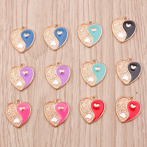 Tai Chi Heart Pendants Yin Yang Alloy Enamel Charms For DIY Jewelry Making Necklaces Bracelets Chinese Style Women Accessory