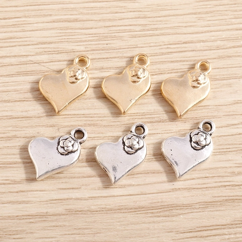 Ciondoli a Cuore Con Fiore di Camelia in Lega di Zinco Retro Oro Argento Galvanico Charms Per Creazione Gioielli DIY Donna
