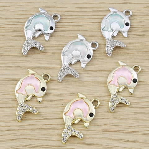 Ciondolo Delfino in Lega di Zinco Alla Moda Con Strass Smalto Forma di Animale Accessorio per Gioielli Fai-da-te Collana Bracciale