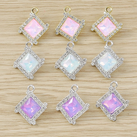 Geometrisch Vierkant Strass Edelsteen Hanger DIY Sieraden Accessoire Zinklegering Ingelegde Legering Hangers Voor Ketting Armband