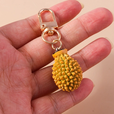 Portachiavi Simulazione Frutto Durian Ciondolo Creativo in Resina con Chiusura a Moschettone in Lega Dorata Decorazione Zaino