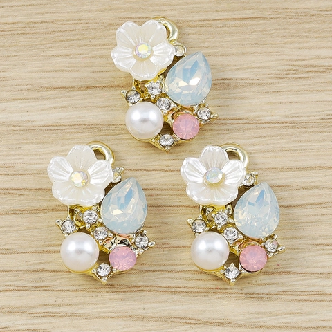 Legierung Strass Künstliche Perle Blume Anhänger Für DIY Schmuckherstellung Floral Wassertropfen Kristall Charms Mode Damen Schmuck Zubehör