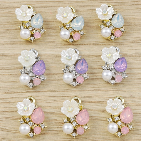 Legierung Strass Künstliche Perle Blume Anhänger Für DIY Schmuckherstellung Floral Wassertropfen Kristall Charms Mode Damen Schmuck Zubehör
