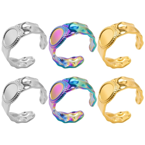 Anillo Ajustable Abierto Geométrico de Acero Inoxidable 304 Minimalista Textura Lava Martillada Oro Plata Joyería