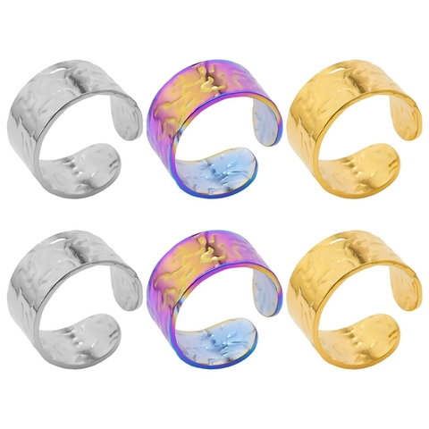 Anillos de Acero Inoxidable 304 Minimalistas Martillados Irregulares Geométricos Ajustables Banda Abierta Joyas Hombre Mujer