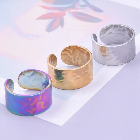 Anillos de Acero Inoxidable 304 Minimalistas Martillados Irregulares Geométricos Ajustables Banda Abierta Joyas Hombre Mujer
