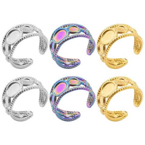 Minimalist Stainless Steel Adjustable Ring Geometric Twisted Rope Design DIY Stone Tray Ring Base For Women Men Jewelry