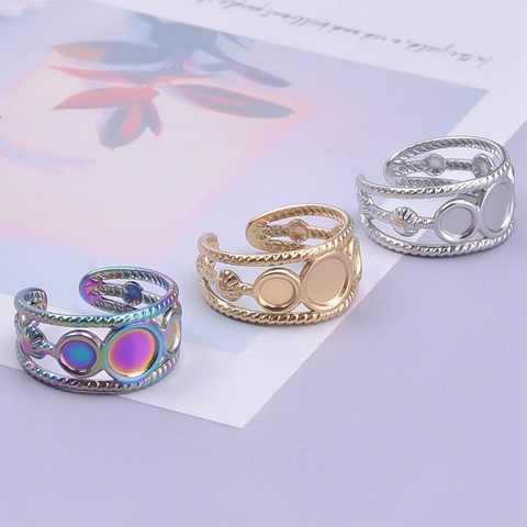 Minimalist Stainless Steel Adjustable Ring Geometric Twisted Rope Design DIY Stone Tray Ring Base For Women Men Jewelry