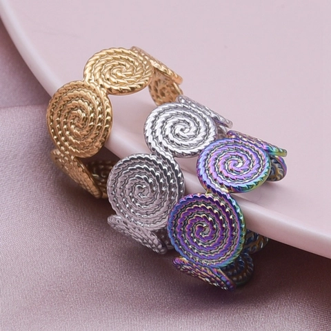 Minimalist Stainless Steel Open Ring For Women Men Geometric Spiral Rope Texture Adjustable Vintage Fashion Jewelry Finger Ring