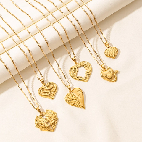 Collana con Pendente a Cuore in Acciaio Inossidabile per Donna Ali di Angelo Vintage Cuore di Diavolo Gioielli Oro Argento