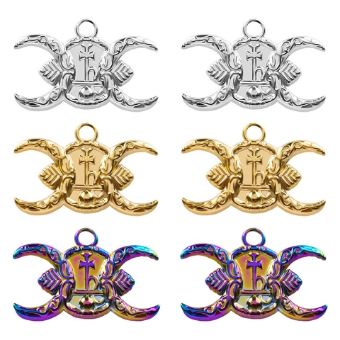 304 Edelstahl Dreifache Mondgöttin Anhänger Halskette Gothik Saturn Symbol Kreuz Punk Okkultismus Schmuck Für Damen Herren