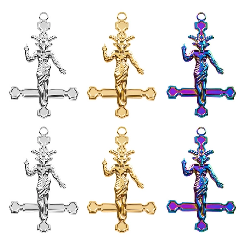 Gothic Stainless Steel Baphomet Goat Head Inverted Cross Pendant For Women Punk Occult Religious Fashion Jewelry Accessory