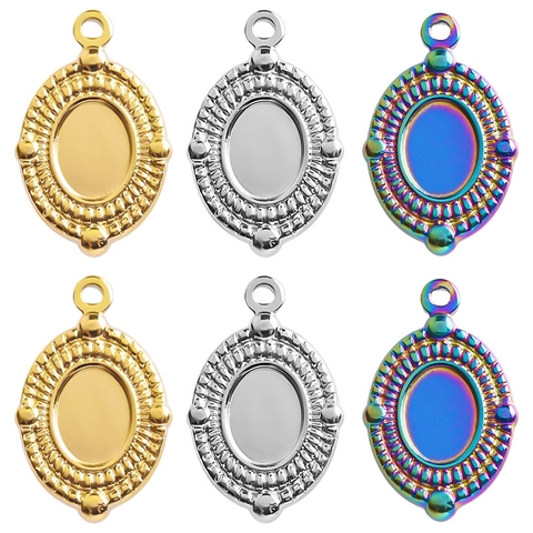 304 Edelstahl Oval Anhänger-Fassung DIY Schmuckzubehör 18K Gold Silber Regenbogen Galvanisiert Cabochon Zubehör