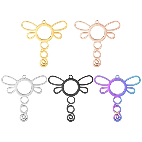 Pendentif Médaillon Commémoratif en Acier Inoxydable et Verre Libellule pour Photo Vis Ouverte Rond Géométrique Bijoux Femme