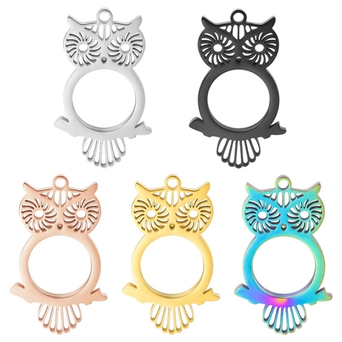 Stainless Steel Glass Owl Shape Locket Pendant For Photo Cinnabar Storage Hollow Memorial Necklace Jewelry For Women Men Polished Owl Pendant
