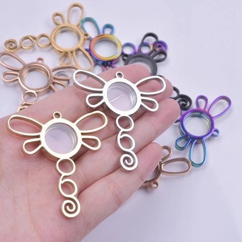 Pendentif Médaillon Commémoratif en Acier Inoxydable et Verre Libellule pour Photo Vis Ouverte Rond Géométrique Bijoux Femme