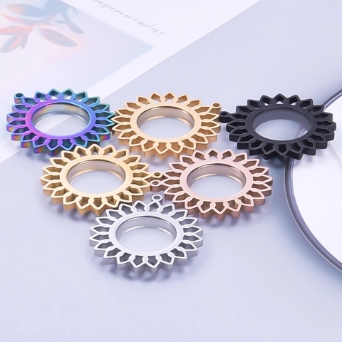 304 Stainless Steel Sunflower Floating Locket Pendant Round Photo Memory Gau Box DIY Jewelry Making Necklace Accessories