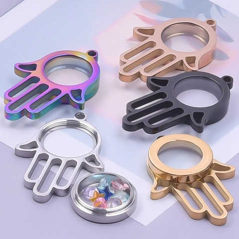 304 Stainless Steel Hamsa Hand Locket Pendant With Glass Openable Screw Locket Photo DIY Memorial Gau Box Jewelry Charms