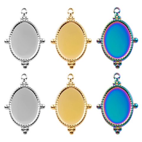 Ciondolo Ovale in Acciaio Inossidabile 304 Accessori per Creazione Gioielli Fai da Te Placcato Oro 18K Vintage Ciondoli per Donna