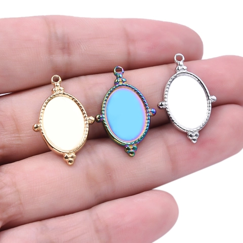 Ciondolo Ovale in Acciaio Inossidabile 304 Accessori per Creazione Gioielli Fai da Te Placcato Oro 18K Vintage Ciondoli per Donna