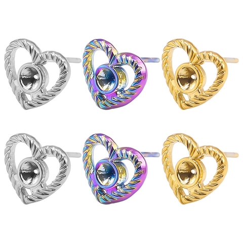 Orecchini a Bottone a Cuore in Acciaio Inossidabile 304 per Donna Trama Corda Intrecciata Gioielli Piercing Geometrici Semplici