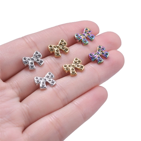 Vintage 304 Stainless Steel Bowknot Stud Earrings For Women Rhinestone Electroplated Titanium Steel Post Bow Earrings Fashion Jewelry