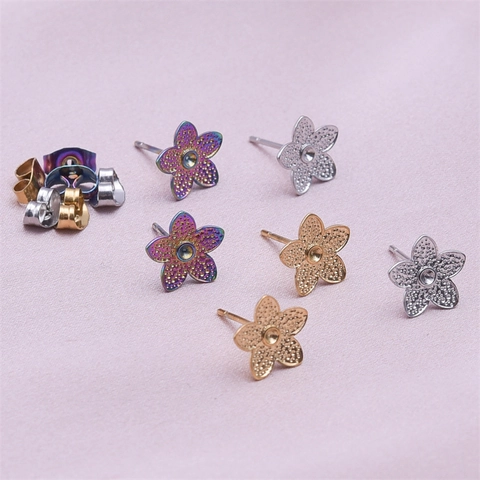 Minimalisti Orecchini a Bottone a Forma di Fiore in Acciaio Inossidabile 304 per Donna Consistenza Metallica Retrò Placcato Oro 18K Sottile Gioielli Floreali Regalo