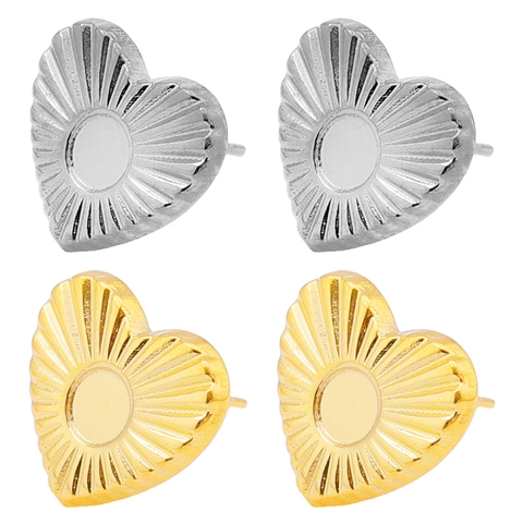 Orecchini a Bottone Irregolari a Forma di Cuore Con Strisce Raggianti per Donna Acciaio Inossidabile 304 Placcatura Oro Argento