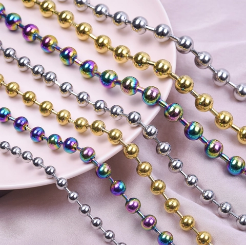 Roestvrij Staal Kogelketting Halsketting Goud Zilver Regenboog Ball Chain Choker Unisex Minimalistisch Trendy Mode Sieraden