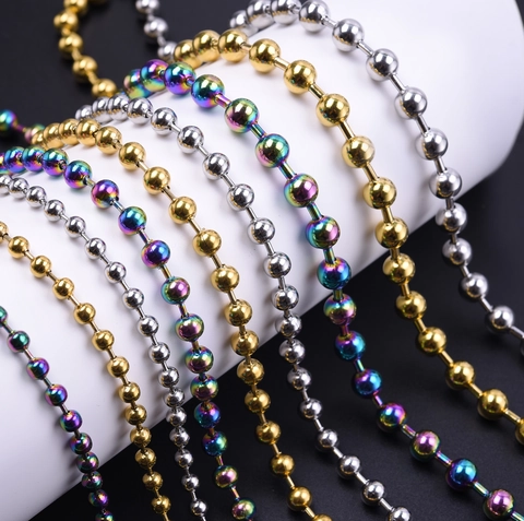 Roestvrij Staal Kogelketting Halsketting Goud Zilver Regenboog Ball Chain Choker Unisex Minimalistisch Trendy Mode Sieraden