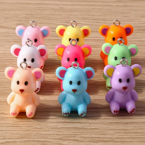 Lindos Colgantes de Oso de Resina Coloridos Dijes de Oso Sentado de Dibujos Animados para Fabricación de Joyas DIY Accesorios Lacados