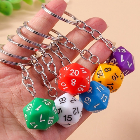 Creative 20 Sided D20 Dice Keychain For Board Game Lovers Plastic Resin Multi Color Geometric Hanging Ornament Keyring Accessories